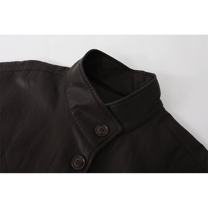 Leather Patchwork Mid-Length Coat