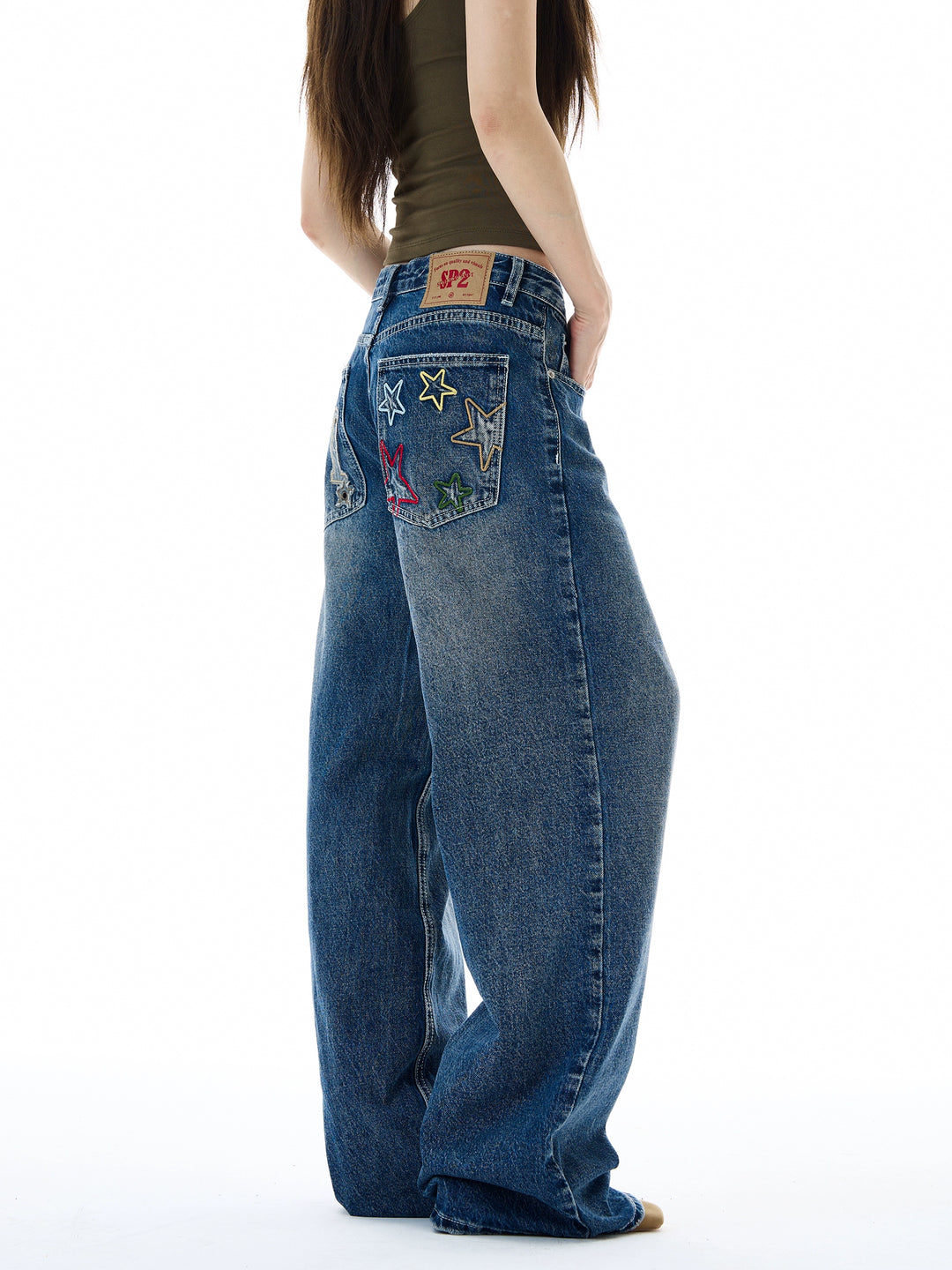 Wide Leg Straight Patchwork Jeans