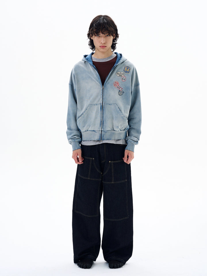 Veste à capuche zippée en imprimé déchiré 