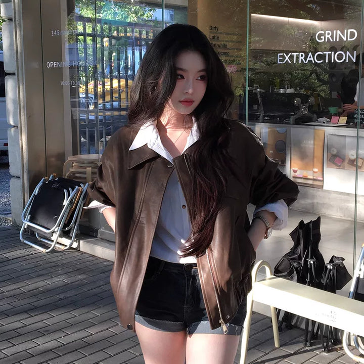 Retro PU Leather Short Motorcycle Jacket