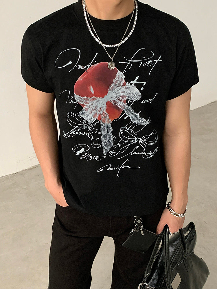 Lace Apple Graphic Short Sleeve T-Shirt