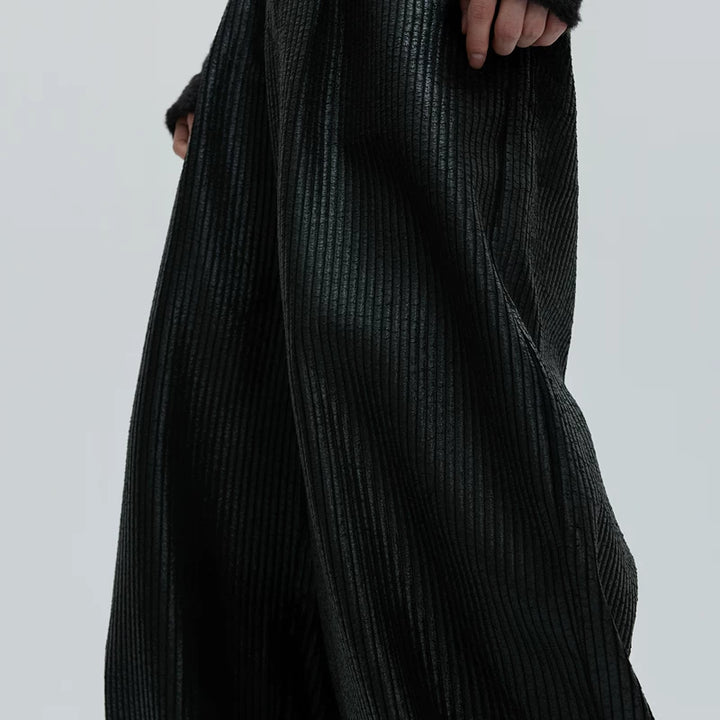 3D Ribbed Leather Loose Pants