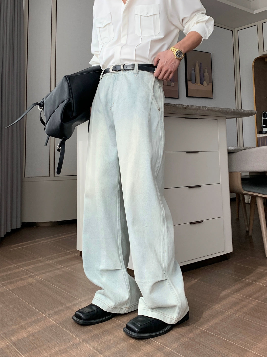 Pantalones de mezclilla de corte suelto y pierna recta 