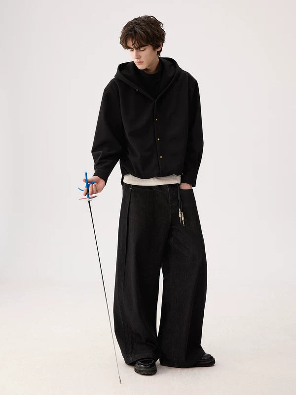 جاكيت قميص بقلنسوة وسحب من الصوف الرجعي 