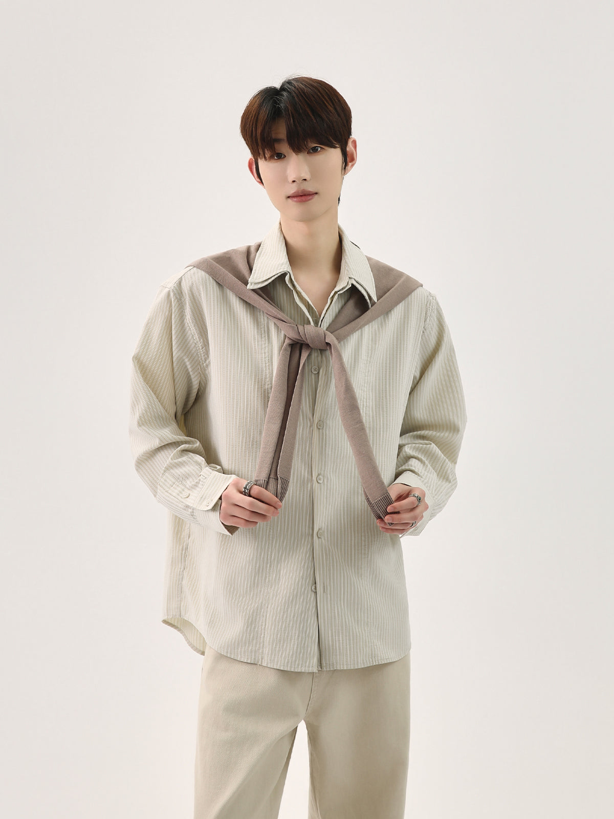 Detachable Shawl Striped Shirt