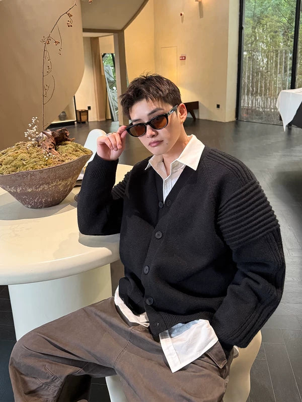 Cárdigan de punto de cuello en V oversized con textura plisada 