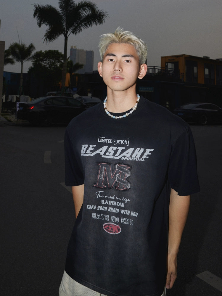 Distressed Embroidered Graphic Washed T-shirt