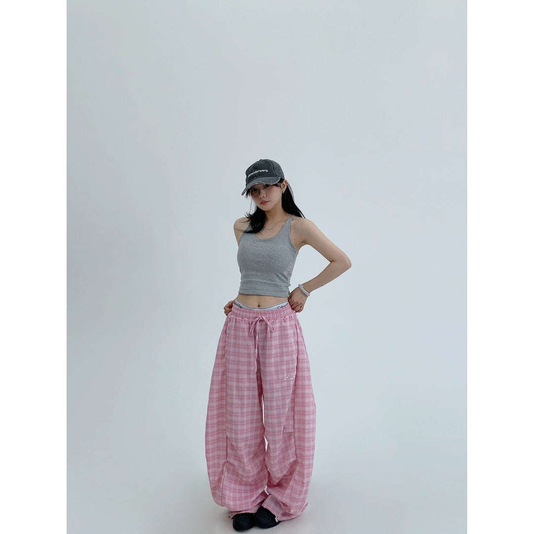 Plaid Wide Leg Relaxed Fit Pants