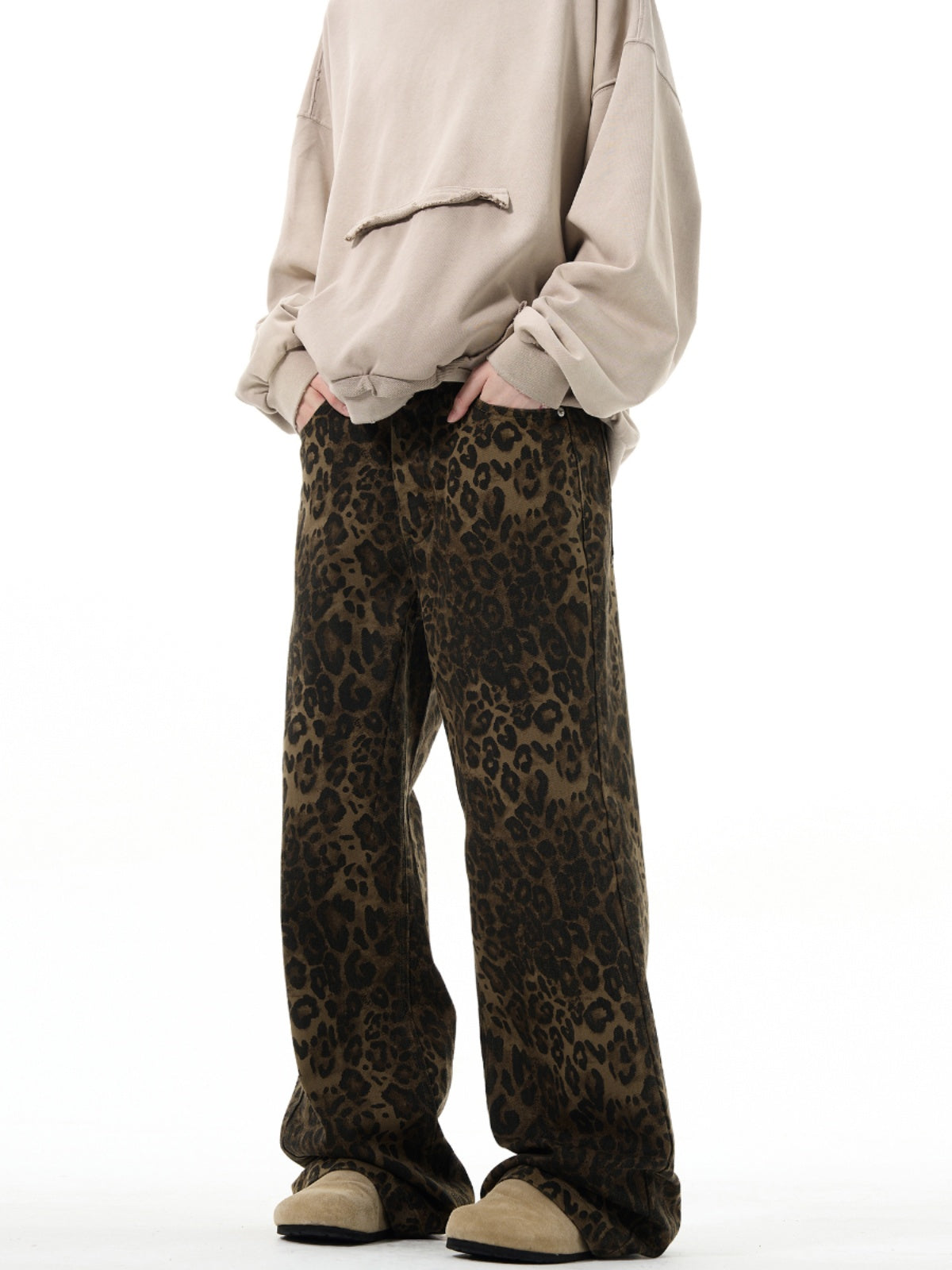 Leopard Print Loose Straight Jeans