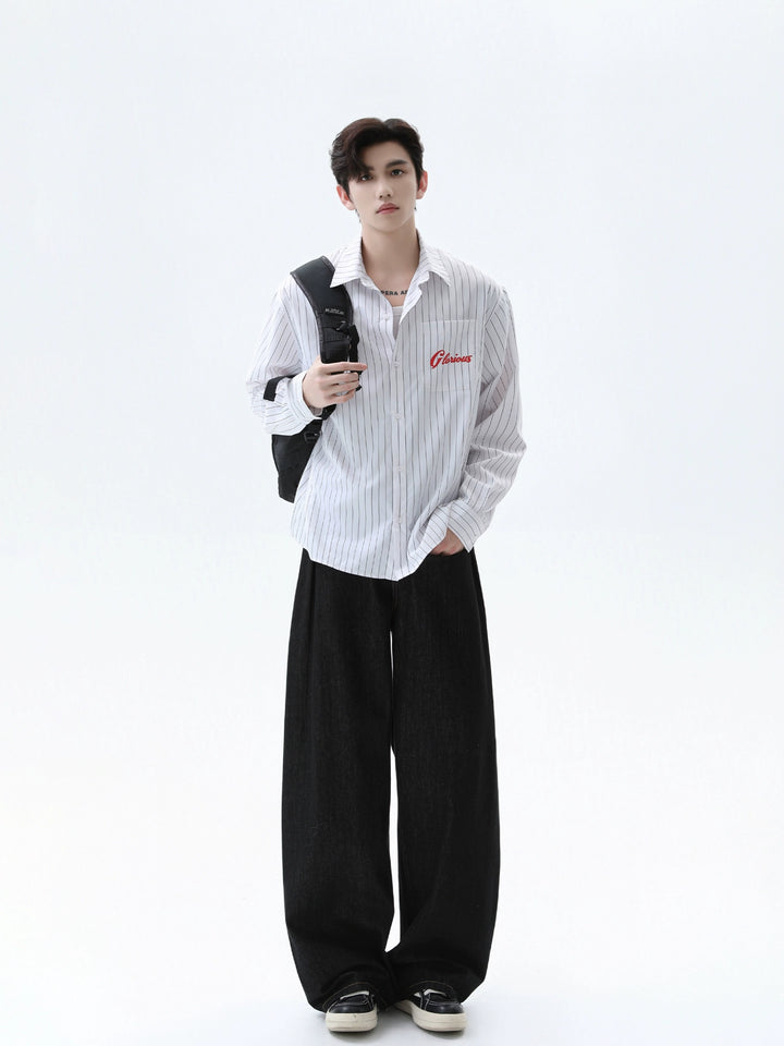 Lapel Striped Print Long Sleeve Shirt