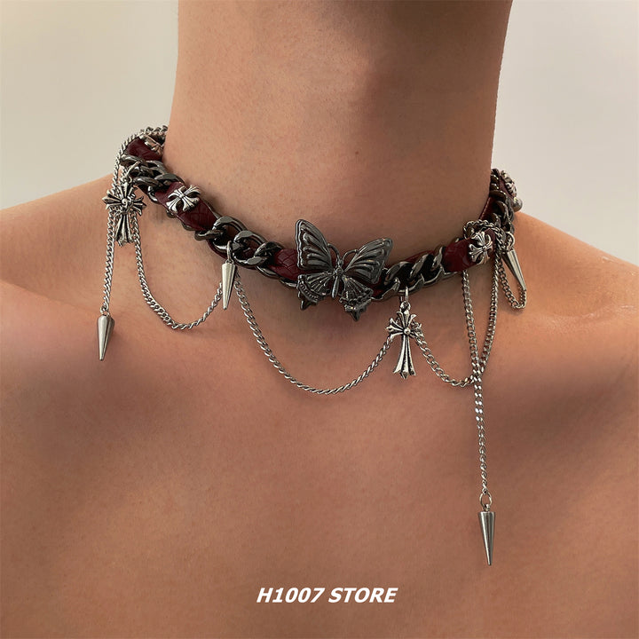 Butterfly Pendant Layered Chain Necklace
