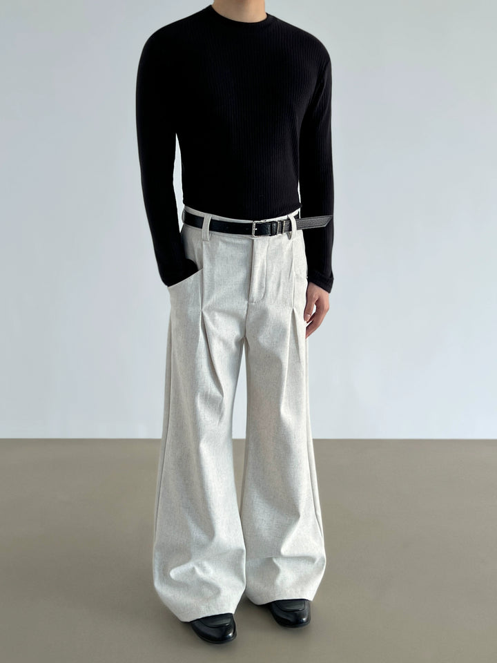 Linen Pleated Wide-Leg Pants
