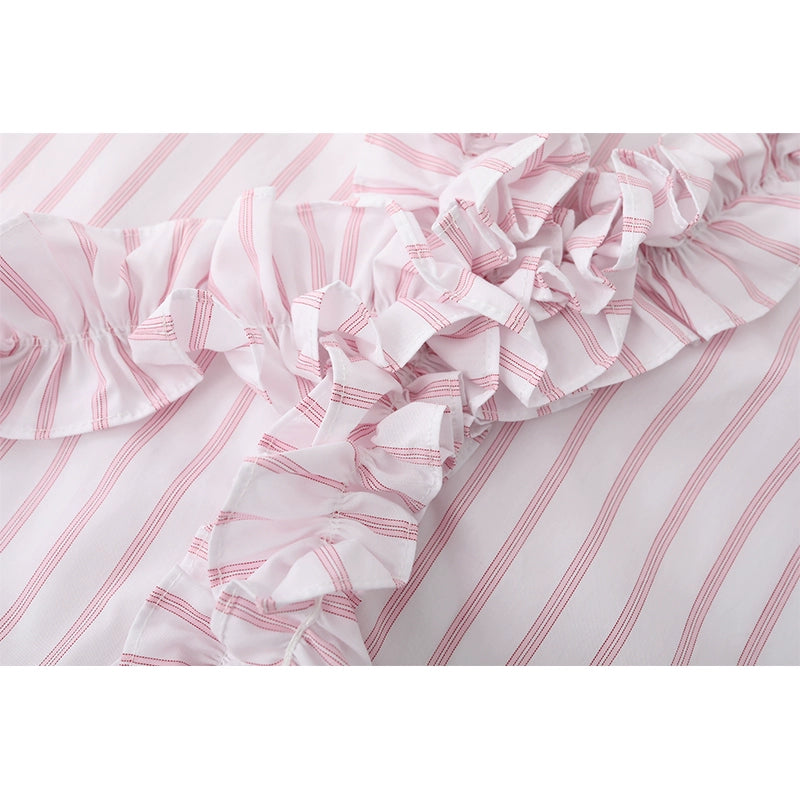 Ruffled V-Neck Striped Shirt