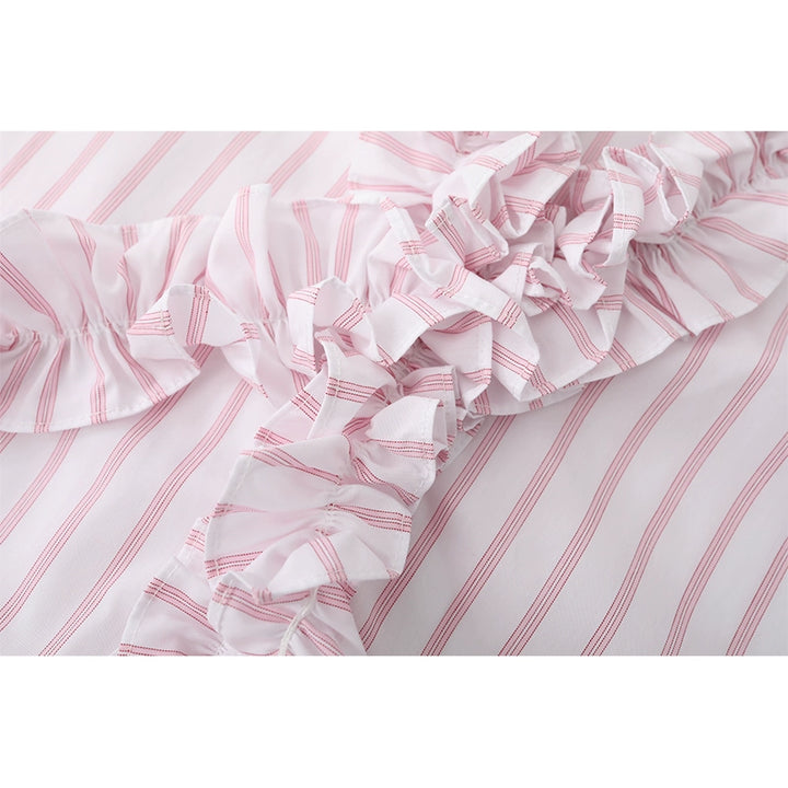 Ruffled V-Neck Striped Shirt