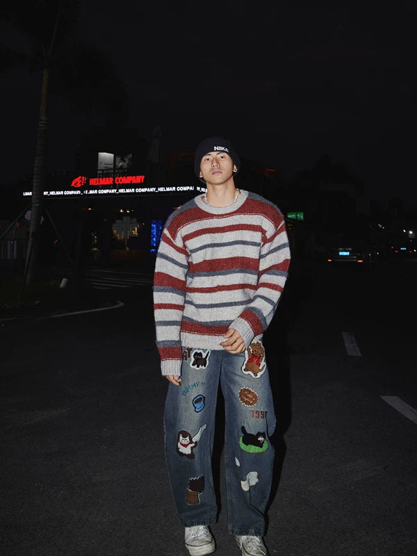 Striped Knit Crewneck Sweater