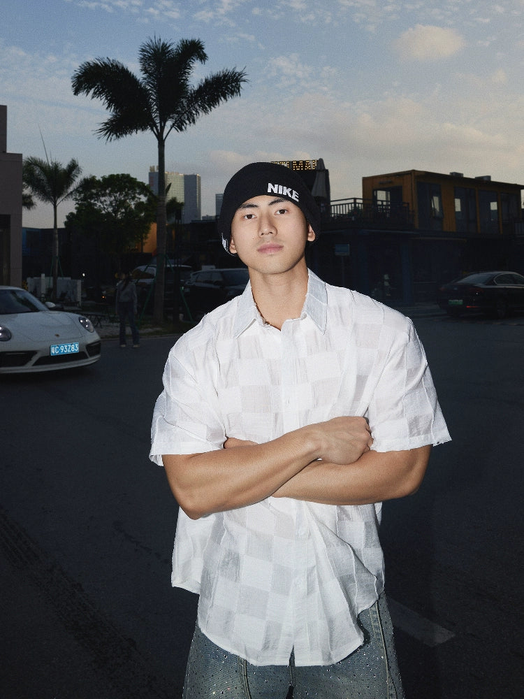 Geometrisches Druck Kurzarm Lockeres Hemd 