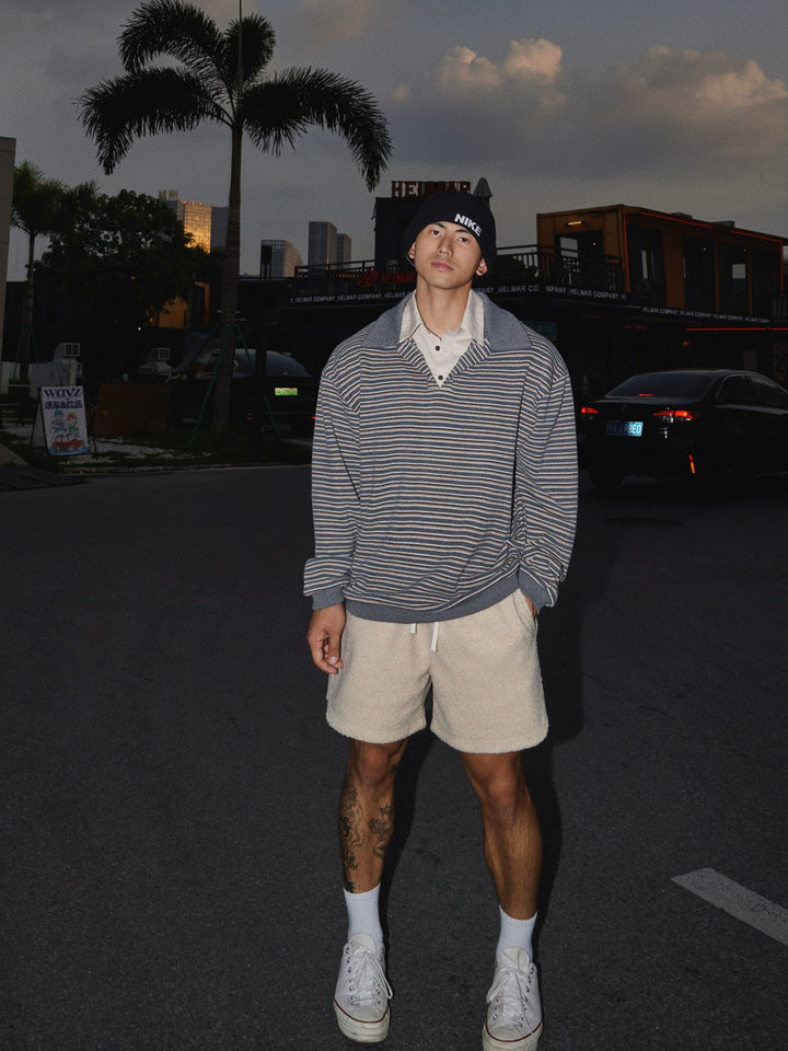 Striped Layered Polo Shirt Sweatshirt