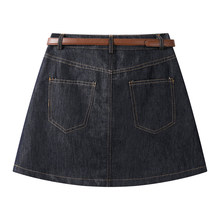 Hoch taillierter, gefälteter Denim-Minirock mit Gürtel 