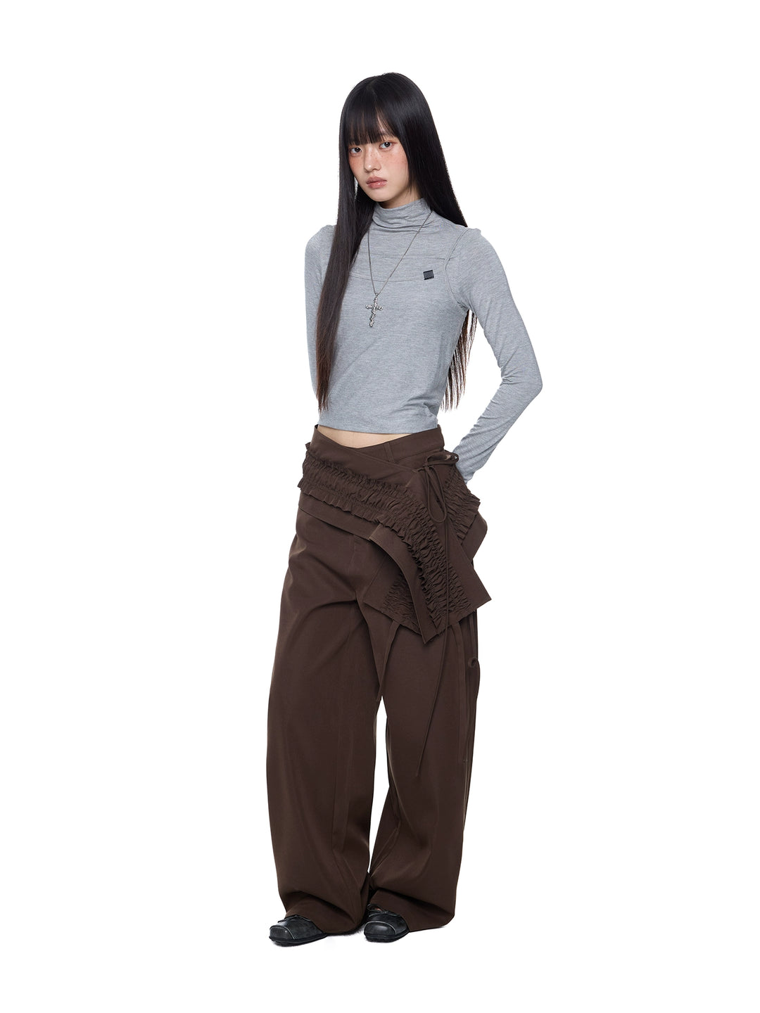 Twee-delige geplooide ruffle wijde broek 