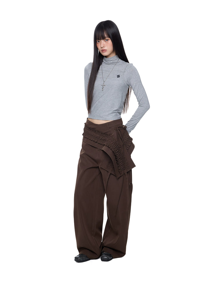 Twee-delige geplooide ruffle wijde broek 