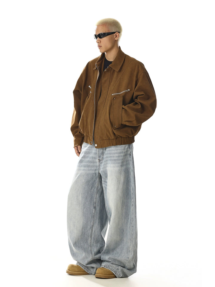 Lederarbeitsjacke mit mehreren Taschen 