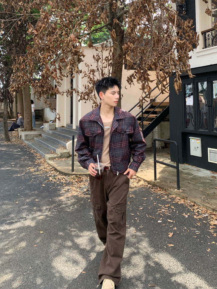 Lapel Lightweight Plaid Jacket