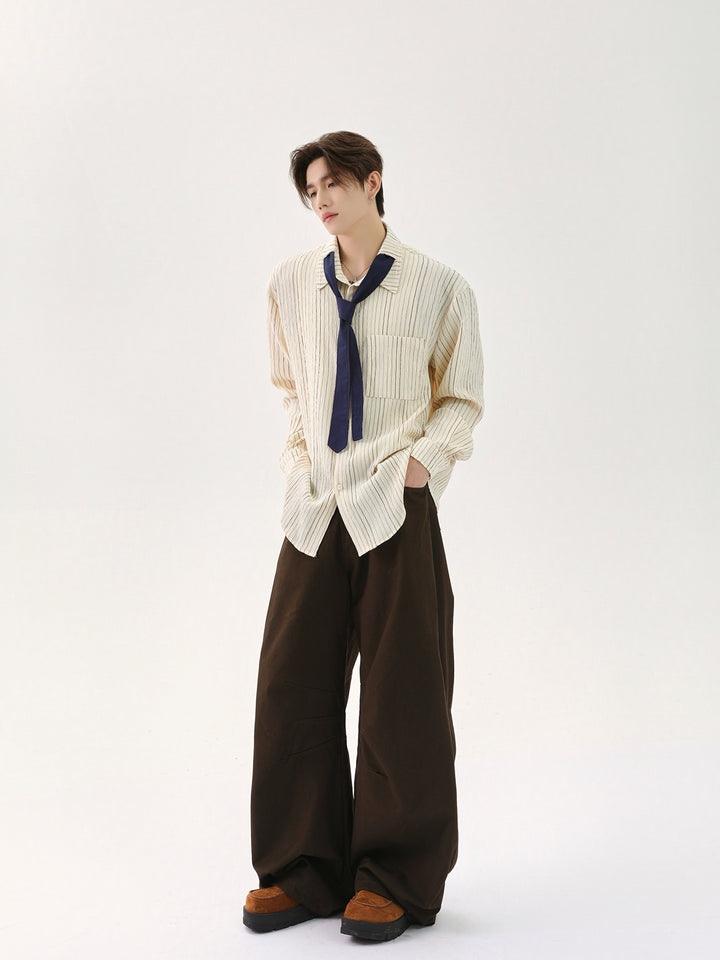 Striped Tie-Design Loose Fit Shirt