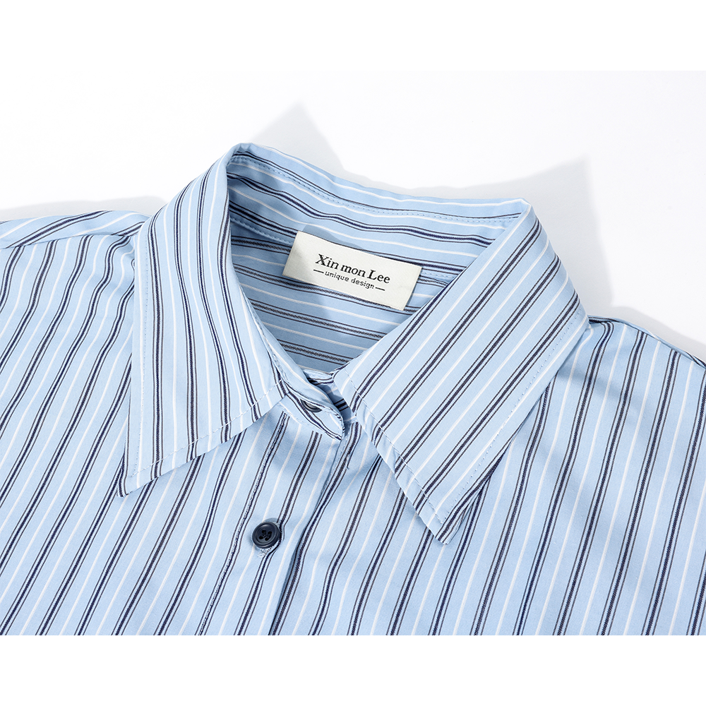Chemise surdimensionnée brodée rayée de style coréen 