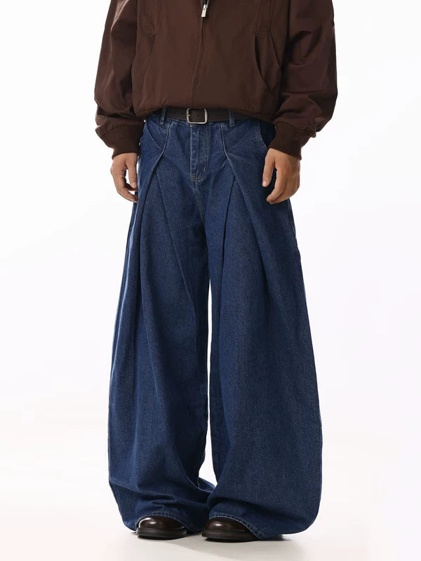 レトロプリーツウルトラワイドレッグジーンズパンツ 