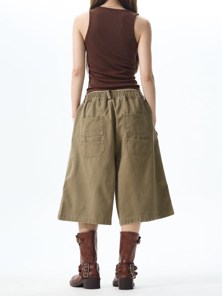 Pantalones de trabajo recortados con cintura elástica retro 