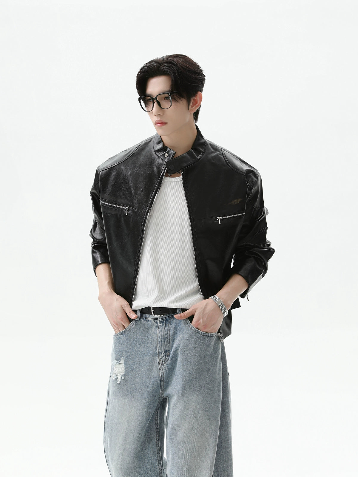 PU Leather Zipper Motorcycle Jacket