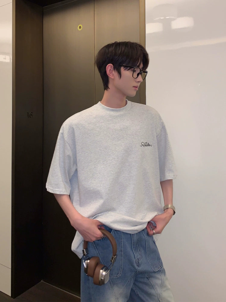 تي شيرت قصير الأكمام فضفاض بتطريز زهور 