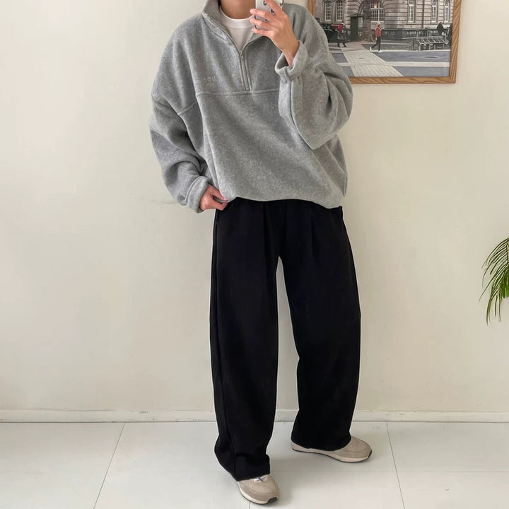 오버사이즈 반집업 스탠드 칼라 스웨트셔츠 