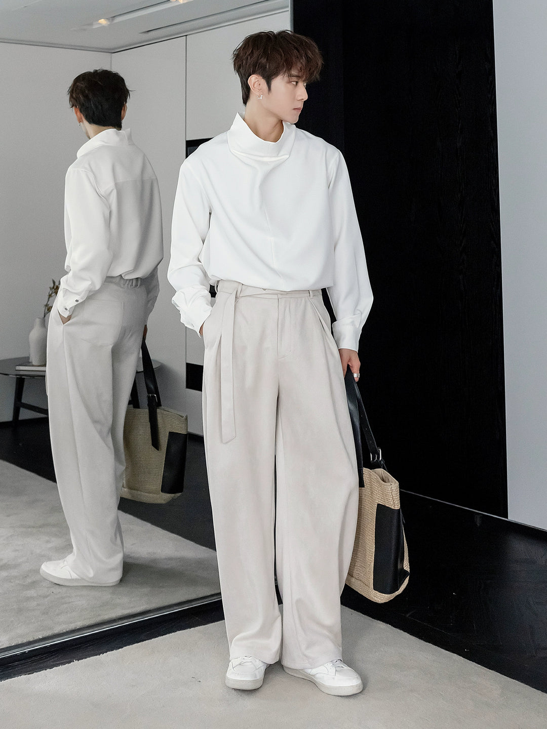 Wide Leg Pleated Casual Pants