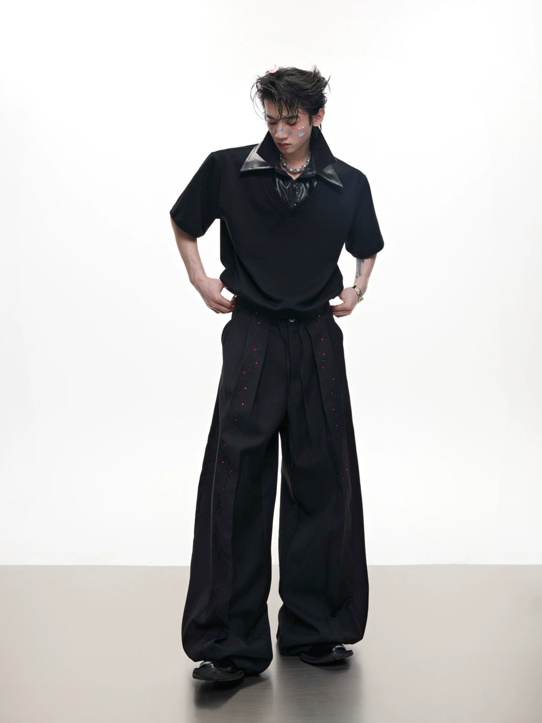 Lockere Passform Palaststil bestickte Hose 