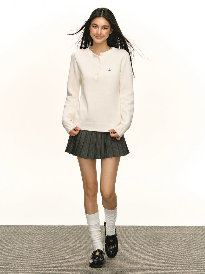 Retro Knit Henley Pullover Sweater