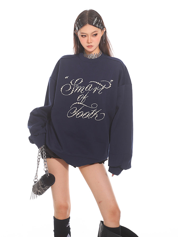 Perlebesat rundhalset løs sweatshirt 