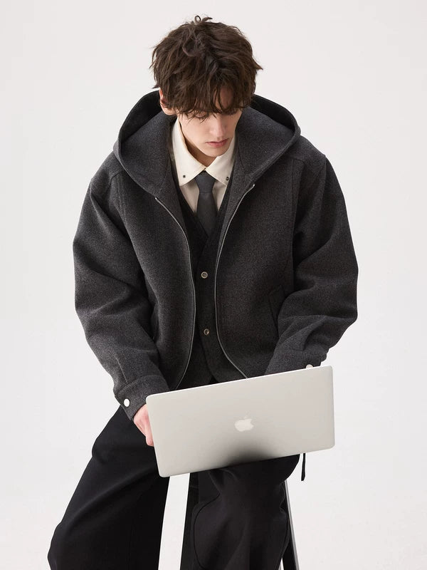 Chaqueta con capucha de lana de dos piezas falsa 