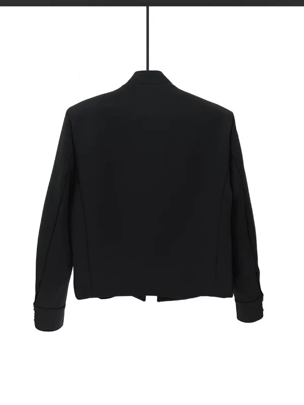 스탠드 칼라 메탈 버튼 짧은 재킷 