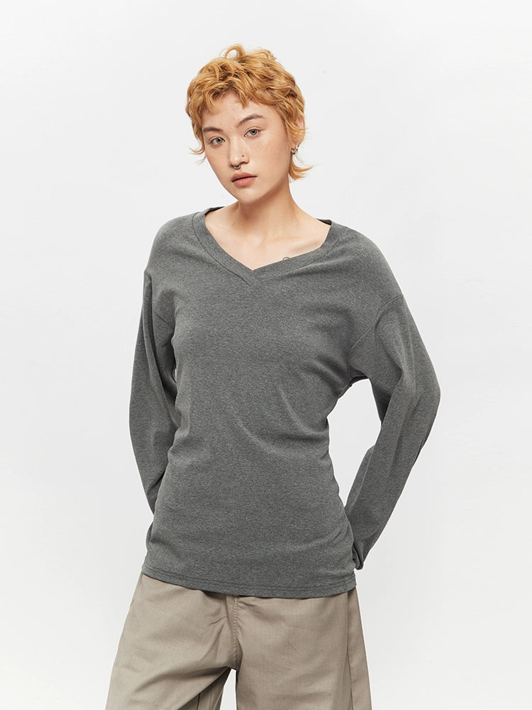 Vネック長袖レースアップタートルネック 