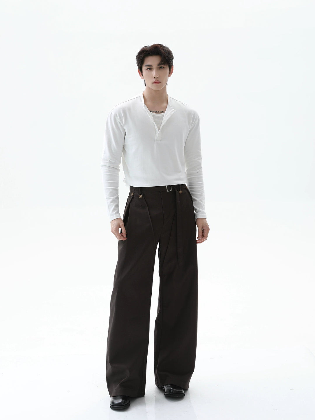 Henley-Kragen Langarm Slim Pullover 