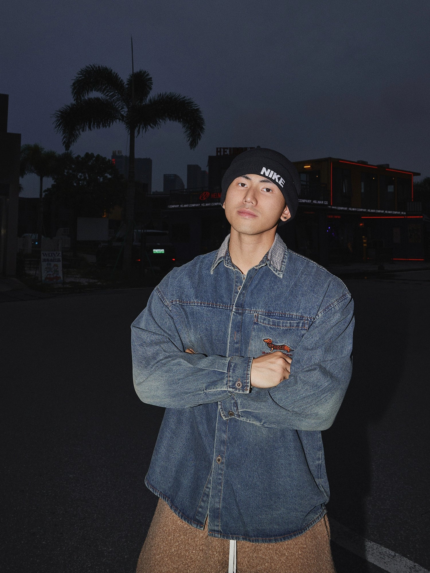 Nakışlı Dachshund Denim Uzun Kollu Gömlek 