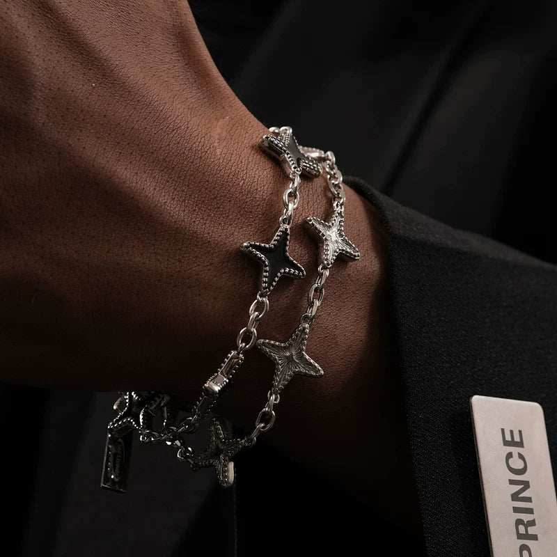 Four-Pointed Star Beaded Chain Bracelet