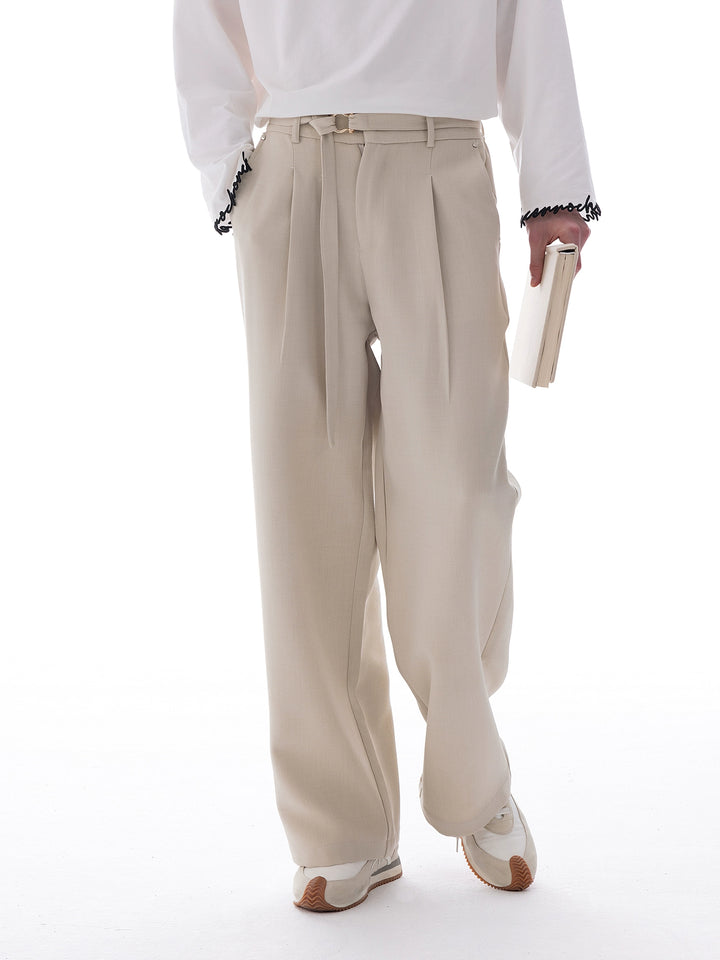 Wide-Leg Metal Buckle Pants