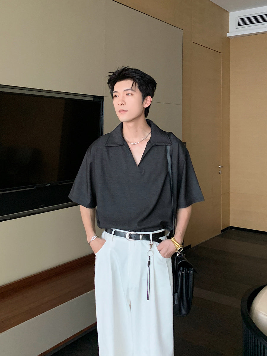 Seagull Collar Short-Sleeve Polo Shirt