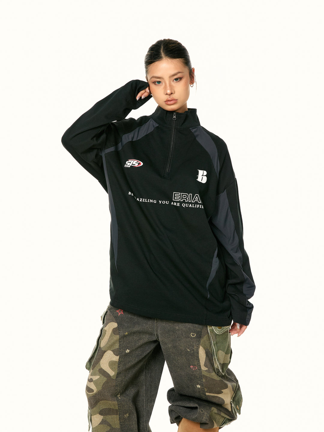 Stand Collar Long Sleeve Sports T-shirt