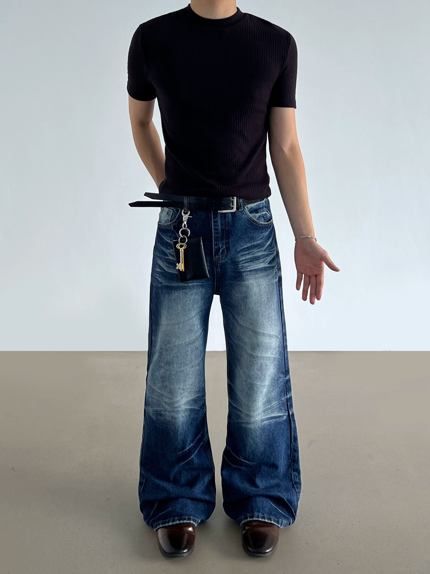 Calças Jeans Flare A-Line Lavadas Retro 