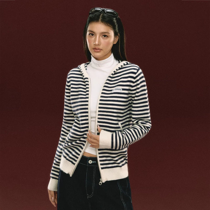 Striped Zip-Up Hooded Sweatshirt