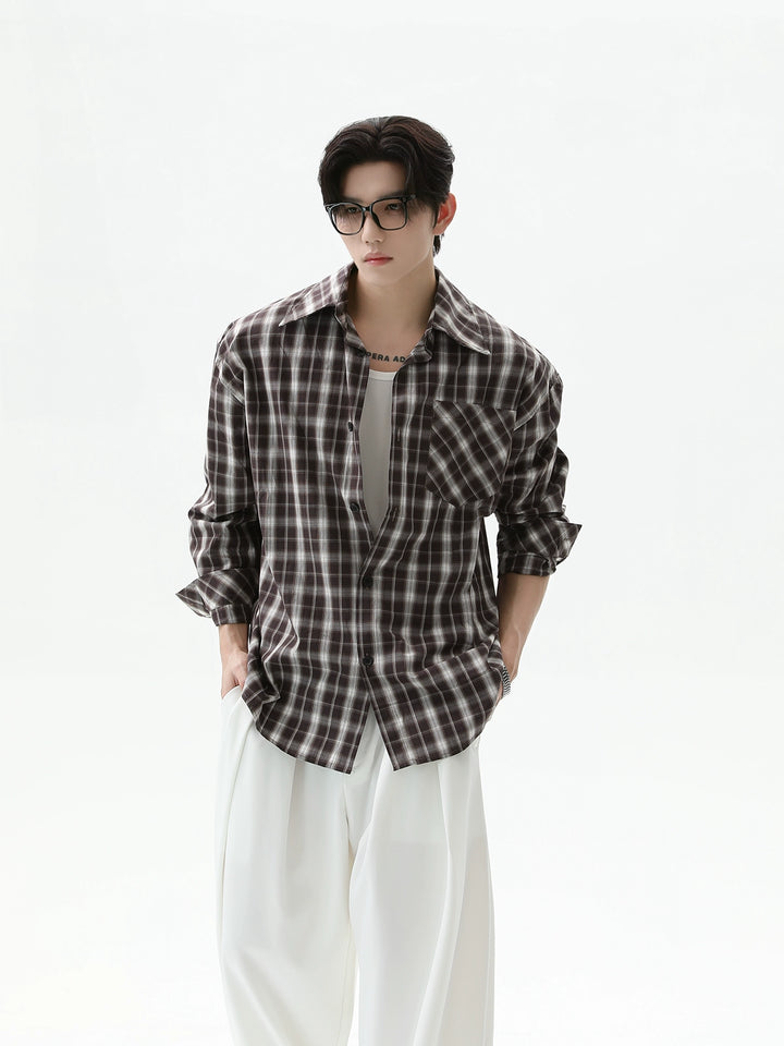 Plaid Long-sleeved Shirt with Pockets
