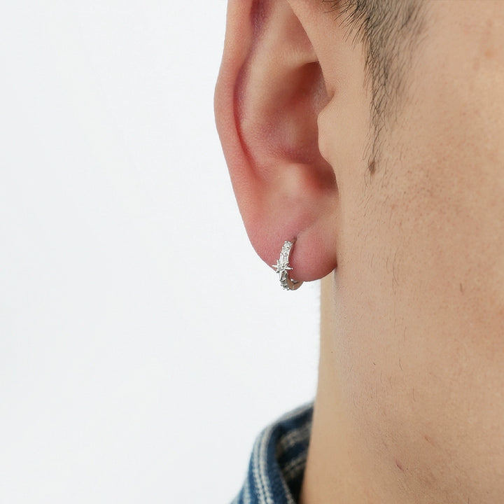 S925 Sterling Silver Star Hoop Earrings